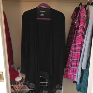 torrid Black Open-Front Cardigan with Lace Trim